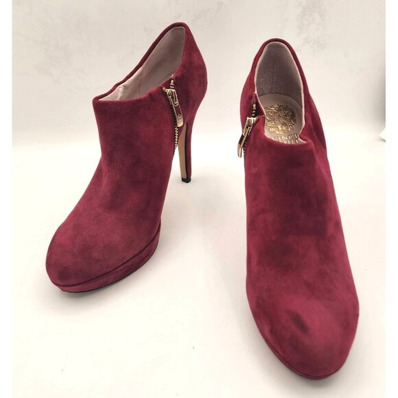Vince Camuto Red Suede Ankle Booties With Gold Zippers – Size 8 - Picture 1 of 9